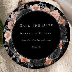 Gothic Vintage Black Blush Wedding Round Save The Date