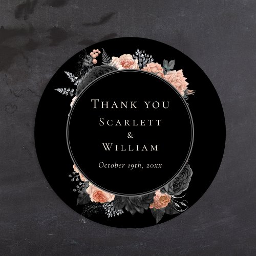 Gothic Vintage Black Blush Wedding Thank You Classic Round Sticker