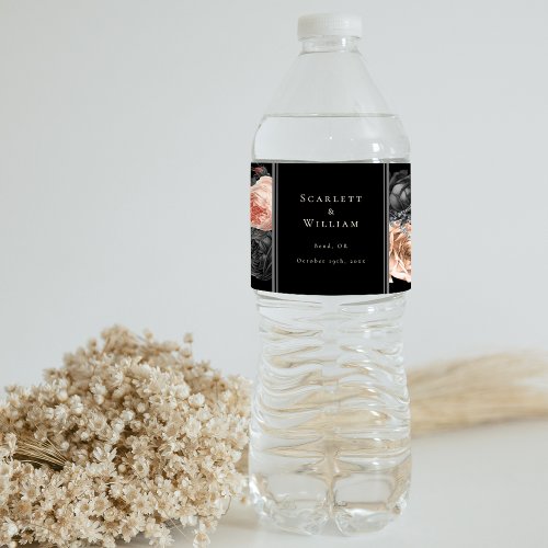 Gothic Vintage Black Blush Wedding Water Bottle Label