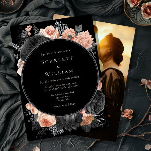 Gothic Vintage Black Dark Blush Photo Wedding Invitation