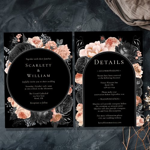 Gothic Vintage Black Dark Blush Wedding All In One Invitation