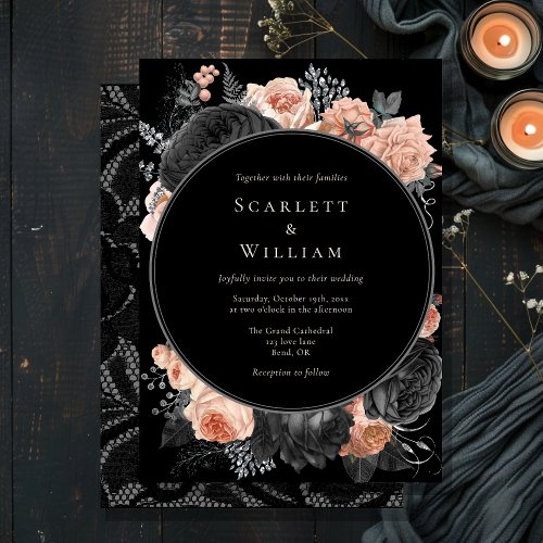 Gothic Vintage Black Dark Blush Wedding Invitation