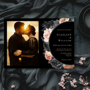 Gothic Vintage Black Horizontal Photo Wedding Invitation