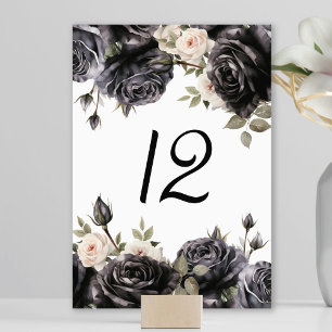 Gothic Vintage Black Roses Flowers Wedding Table Number