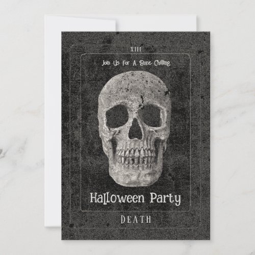 Gothic Vintage Black Skull Tarot Halloween Invitation