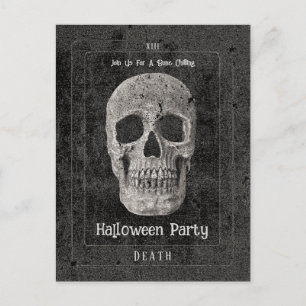 Gothic Vintage Black Skull Tarot Halloween Party Invitation Postcard