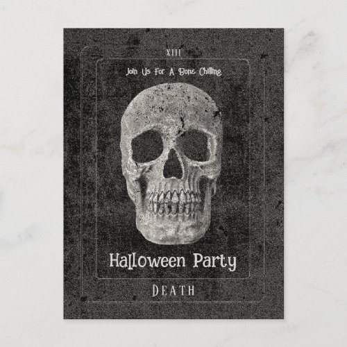 Gothic Vintage Black Skull Tarot Halloween Party Invitation Postcard