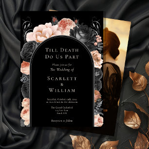 Gothic Vintage Black Till Death Arch Photo Wedding Invitation