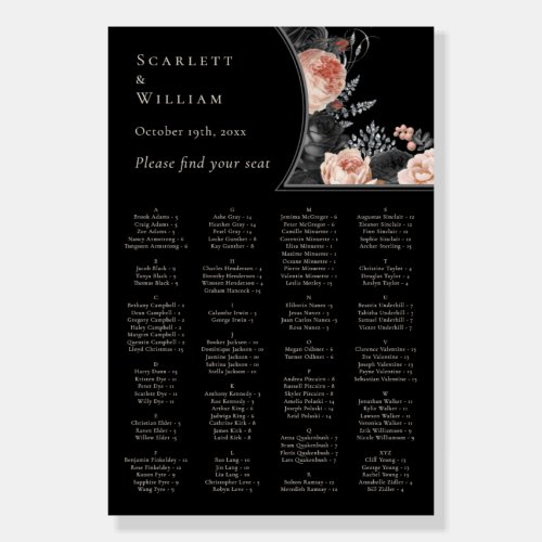 Gothic Vintage Black Wedding Seating Chart Sign