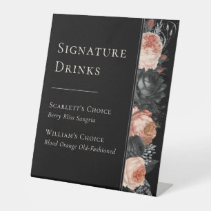 Gothic Vintage Black Wedding Signature Drinks Pedestal Sign