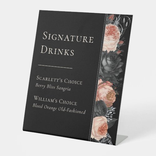 Gothic Vintage Black Wedding Signature Drinks Pedestal Sign