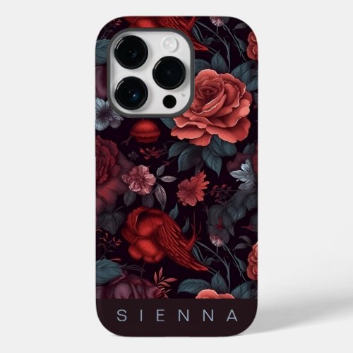 Gothic Vintage Blue Red Black Floral Moody Flowers Case_Mate iPhone 14 Pro Case