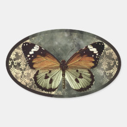 Gothic Vintage Butterfly  Oval Sticker