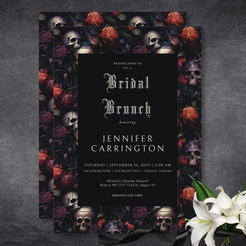 Gothic Vintage Floral  Skulls Bridal Brunch Invitation