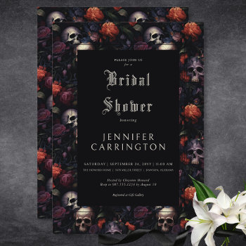 Gothic Vintage Floral & Skulls Bridal Shower Invitation by SimplyFarmhousePress at Zazzle