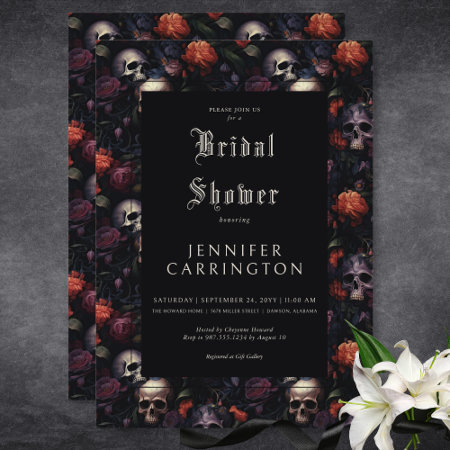 Gothic Vintage Floral & Skulls Bridal Shower Invitation