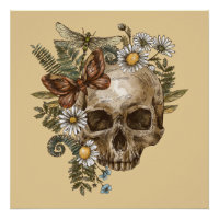 gothic vintage flower skull and butterflies