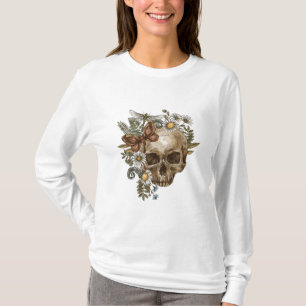 gothic vintage flower skull and butterflies T-Shirt