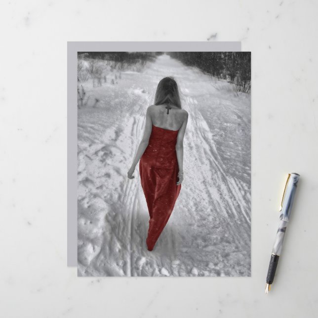 Gothic Vintage Girl Red Dress Decoupage Art (Front/Back In Situ)