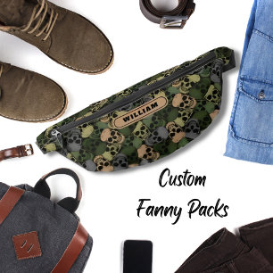 Gothic Vintage Green Khaki Skulls Camouflage Men Fanny Pack