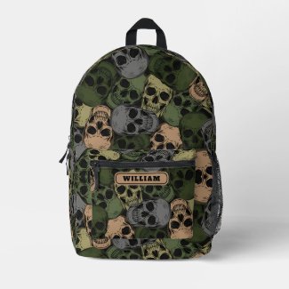 Gothic Vintage Green Khaki Skulls Camouflage Men