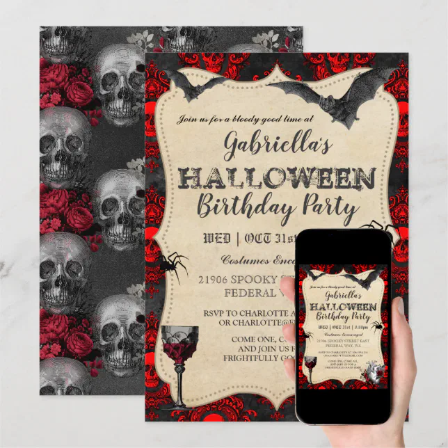 Gothic Vintage Halloween Birthday Party Invitation | Zazzle
