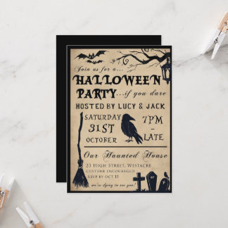 Gothic Vintage Halloween Birthday Party Invitation
