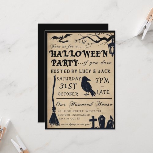 Gothic Vintage Halloween Birthday Party  Invitation