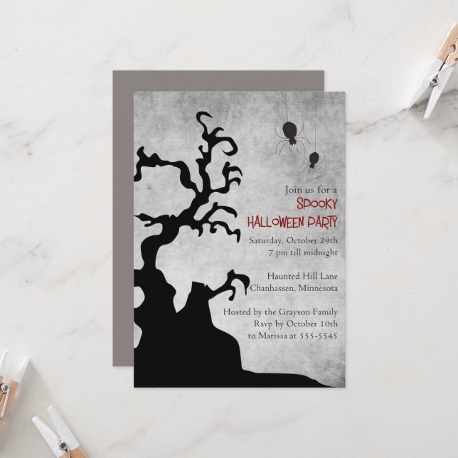 Gothic Vintage Halloween Birthday Party Invitation (Front/Back In Situ)