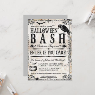 Gothic Vintage Halloween Birthday Party Invitation