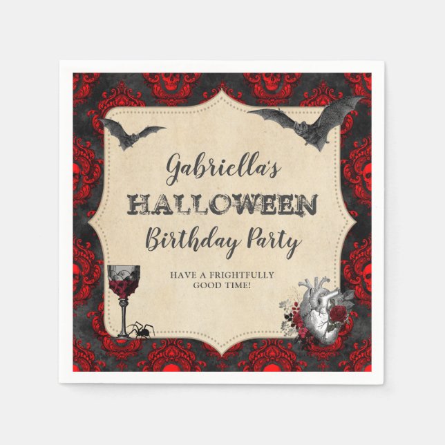 Gothic Vintage Halloween Birthday Party Napkins (Front)
