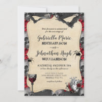 Vintage Ornate Monogram Halloween Wedding Invitation