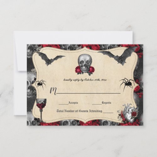 Gothic Vintage Halloween Wedding RSVP Card
