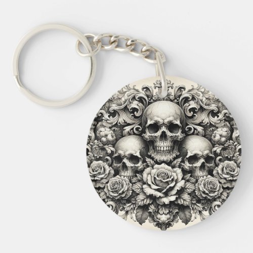 Gothic Vintage Look Elegant Skulls  Roses Keychain