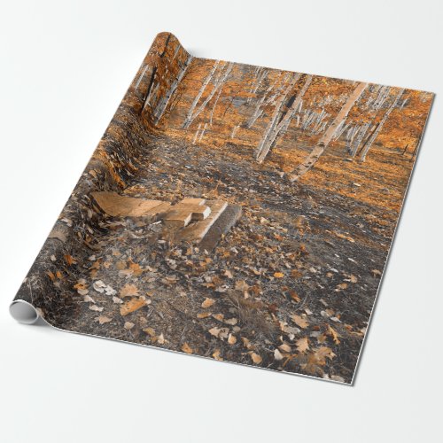Gothic Vintage Orange Leaves Autumn Cemetery Wrapping Paper