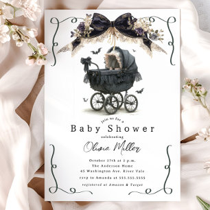 Gothic Vintage Pram Baby Shower Invitation