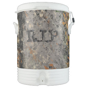 Gothic Vintage R.I.P. Headstone And Fall Leaves Beverage Cooler