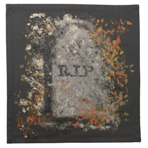 Gothic Vintage R.I.P. Headstone And Fall Leaves Cloth Napkin