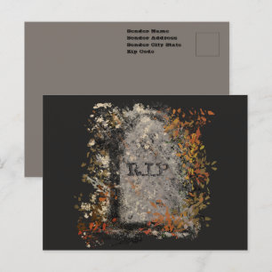 Gothic Vintage R.I.P. Headstone And Fall Leaves Postcard