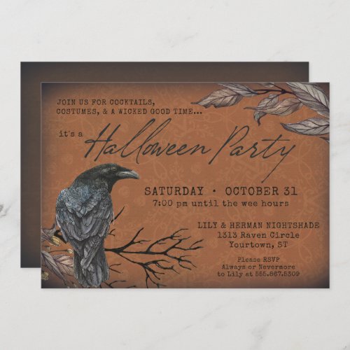 Gothic Vintage Raven Spooky Halloween Invitation