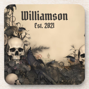 Gothic Vintage Skulls Beverage Coaster