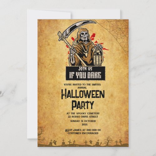 gothic vintage spooky  skull halloween invitation