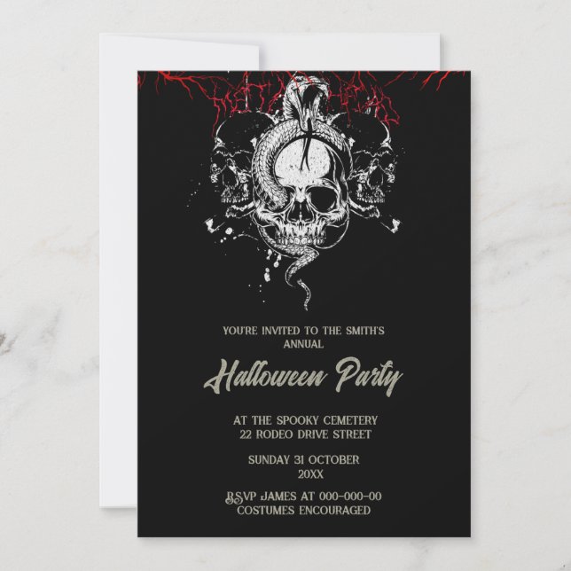  gothic vintage spooky skulls halloween invitation (Front)