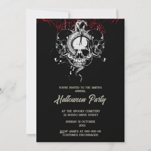  gothic vintage spooky skulls halloween invitation