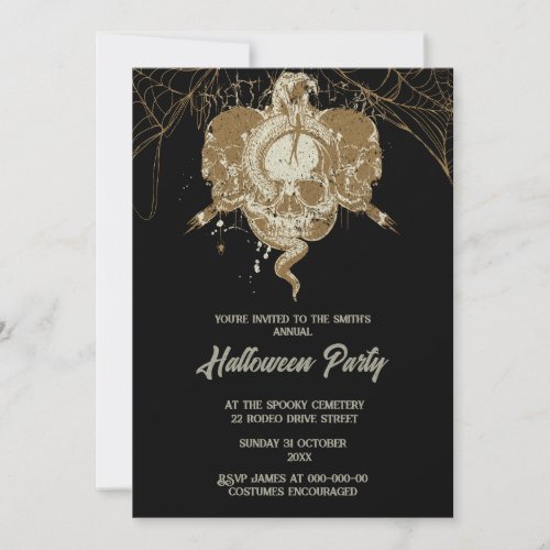  gothic vintage spooky skulls halloween invitation