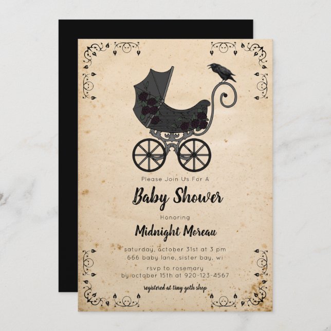 Gothic Vintage Stroller Baby Shower Invitation (Front/Back)