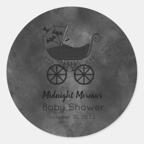Gothic Vintage Stroller Bat Baby Shower Classic Round Sticker