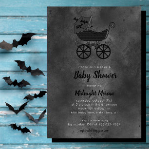 Gothic Vintage Stroller Bat Baby Shower Invitation