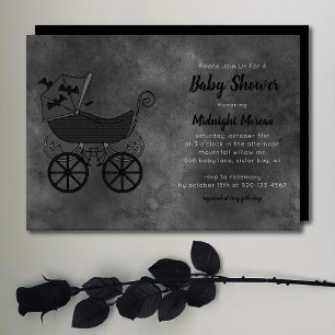 Gothic Vintage Stroller Bat Baby Shower Invitation