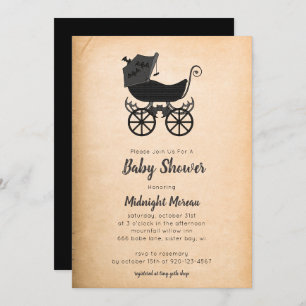 Gothic Vintage Stroller Bat Baby Shower Invitation